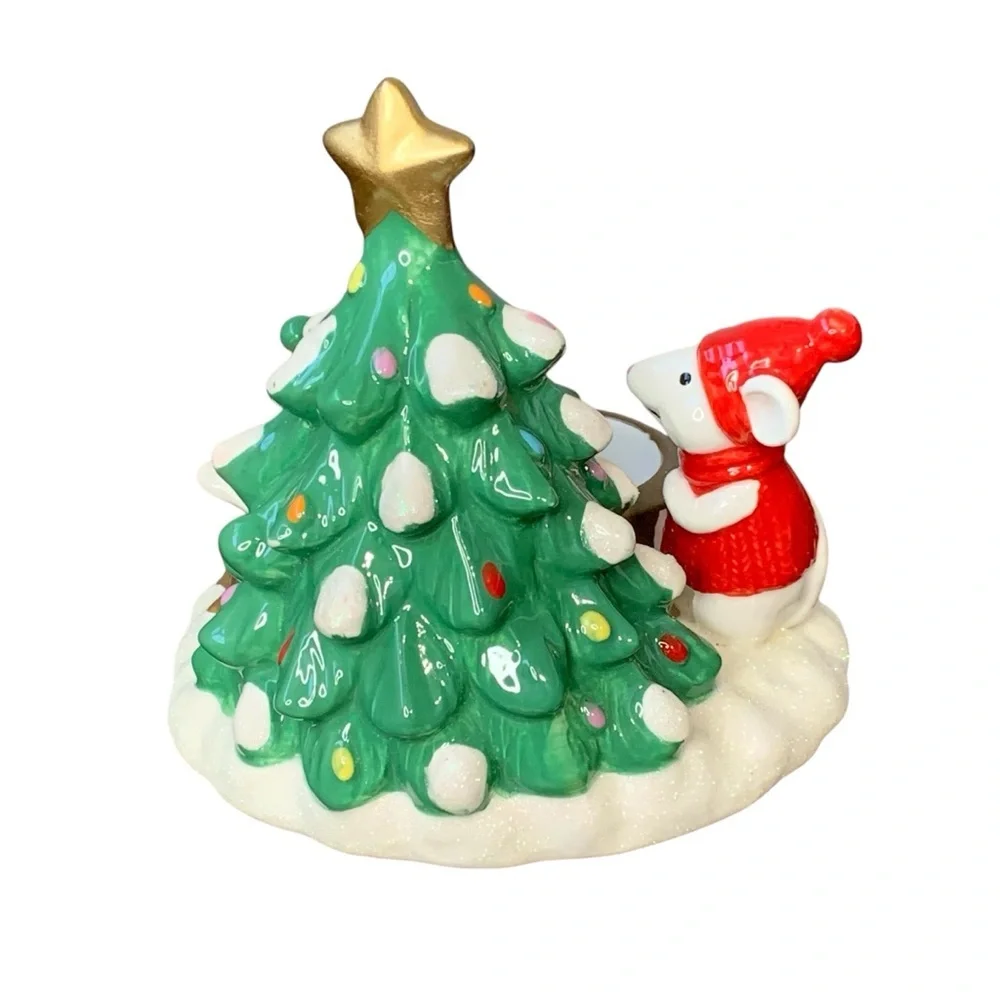 Partylite Festive Merry Mouse‎ Tealite Holder.